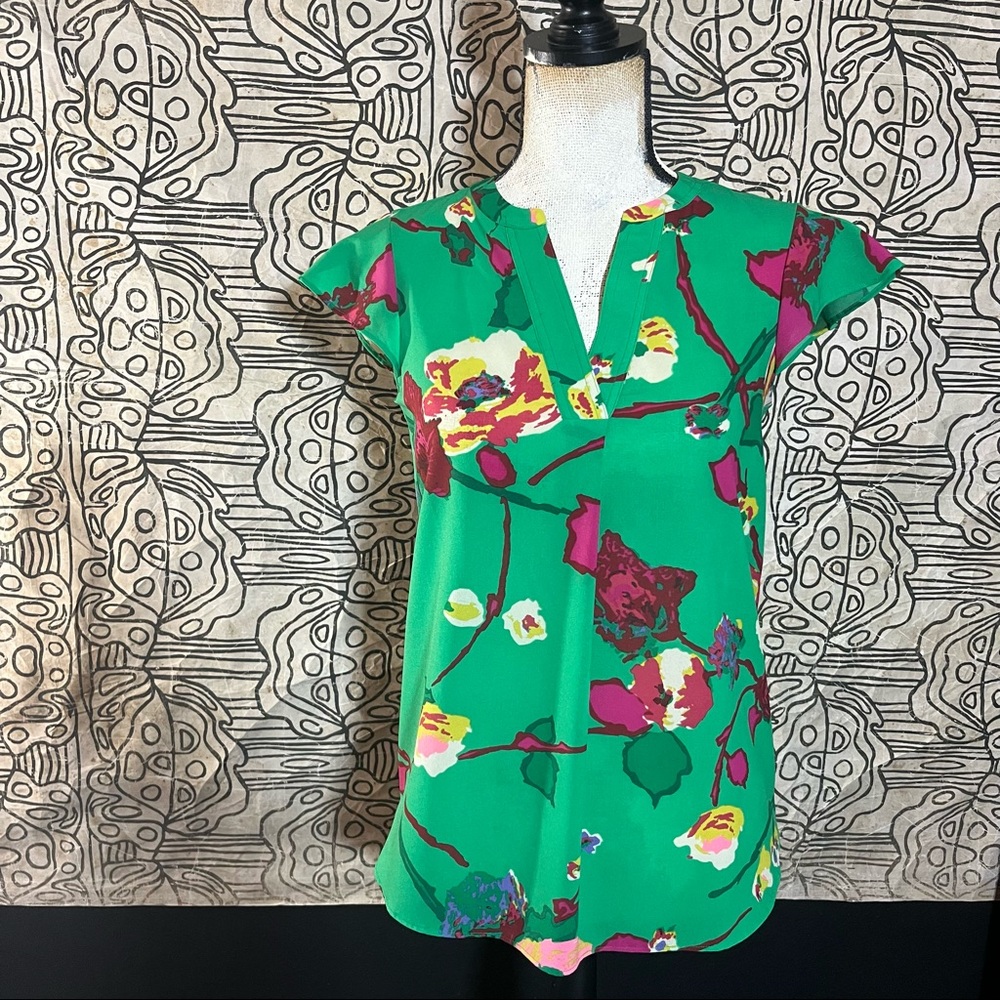J.crew green flower blouse